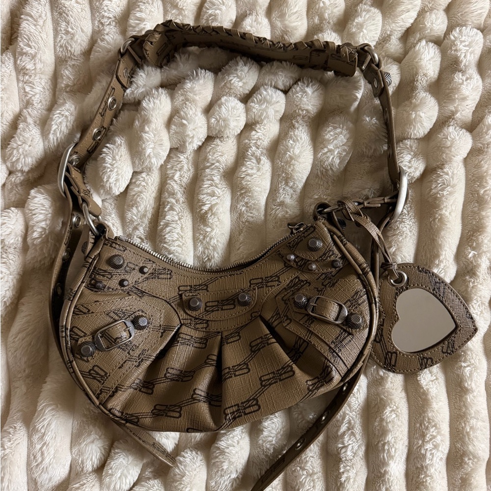 Balenciaga Tan Shoulder Bag with Heart Charm